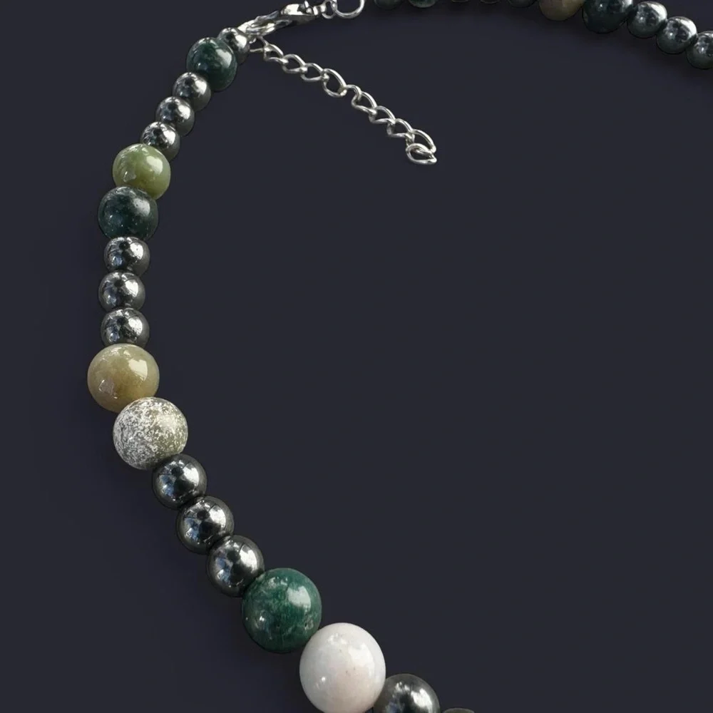 Indian Agate & Hematite Bead Necklace